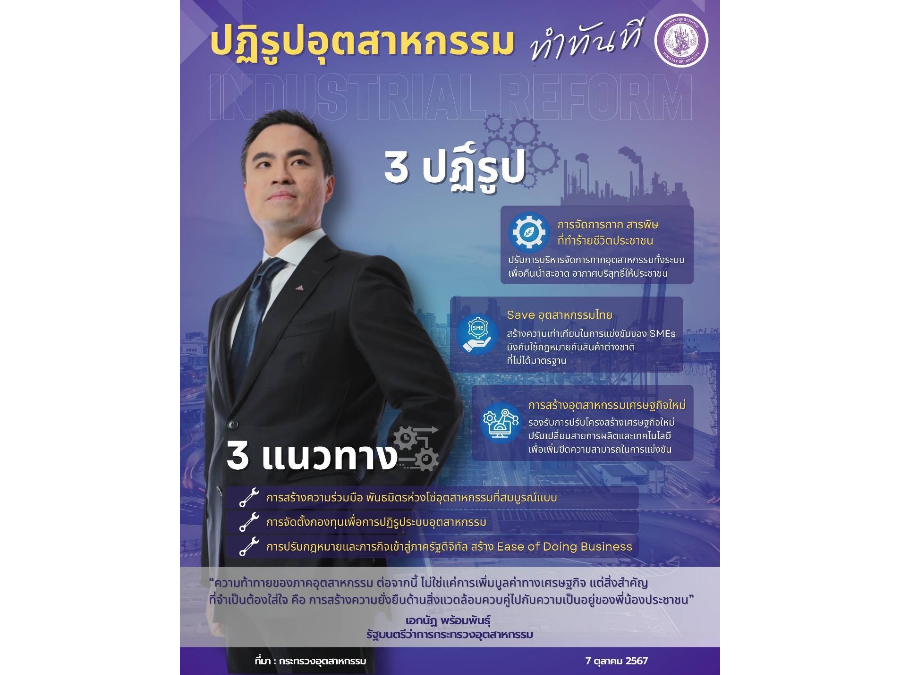 ปฏิรูปอุตสาหกรรม ทำทันที (INDUSTRIAL REFORM) ของนายเอกนัฏ พร้อมพันธุ์ รัฐมนตรีว่าการกระทรวงอุตสาหกรรม